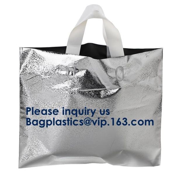 PLA COMPOSTABLE Biodegradable Plastic Trifold Handle Bag For Shopping Market, CLEAR FROSTED SOFT LOOP SHOPPER BAG