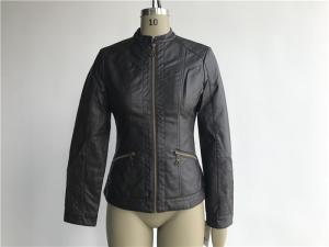 China Chocolate Womens Pu Leather Coat Pleather Jacket With Embroidery / Ingot Tw75839 wholesale