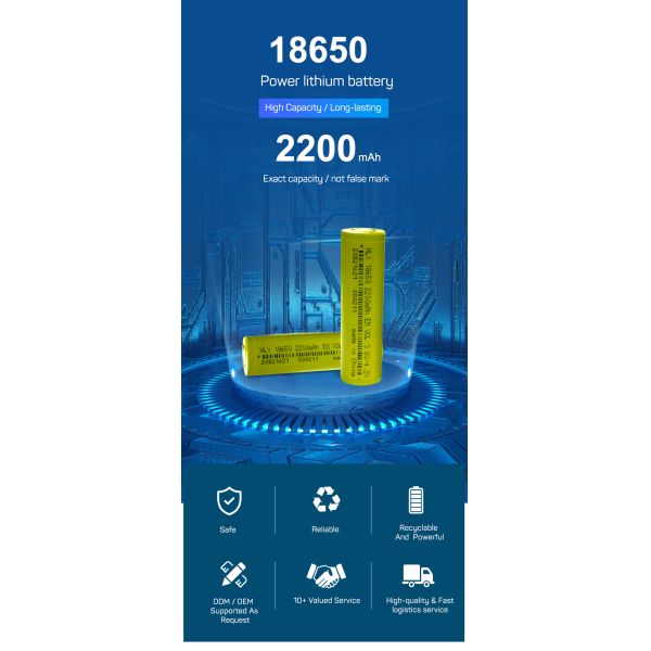 500 Cycles 18650 Lithium Battery 2200mah 3.7 V Rechargeable Cell High Rate