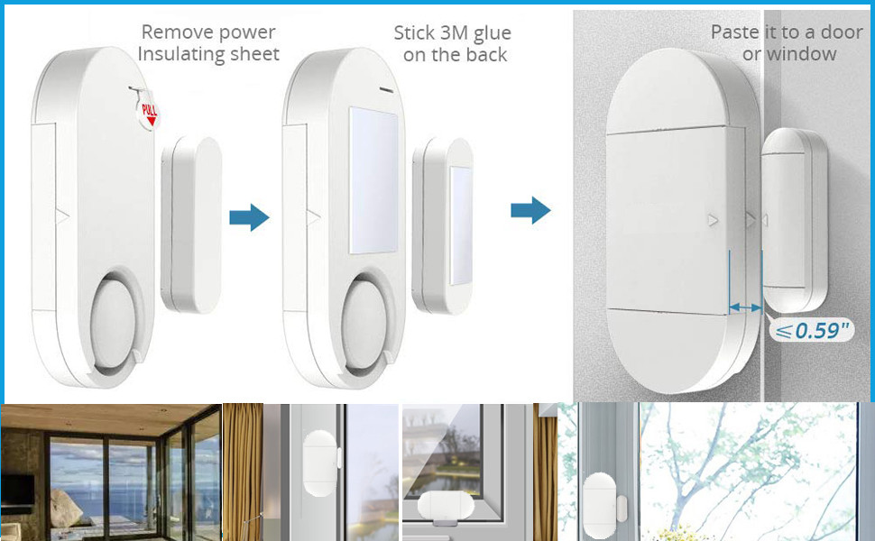 433.92MHz Window Door Security Alarms , Magnetic Window Sensors For Alarm Systems