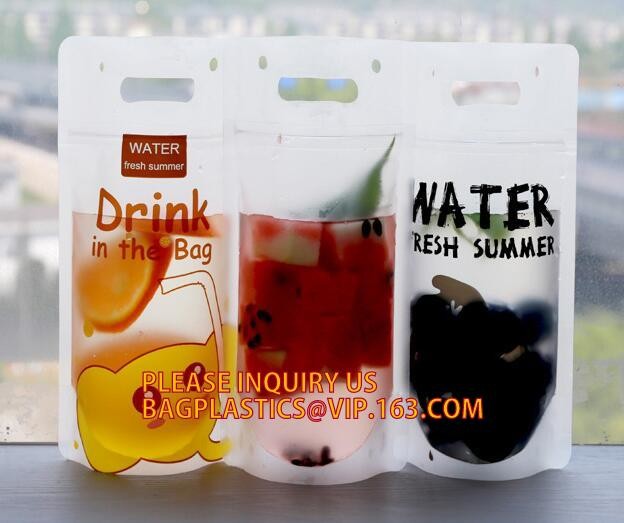 biodegradable eco-friendly FDA clear juice sealed drink pouches translucent reclosable hand held zipper plastic drinking