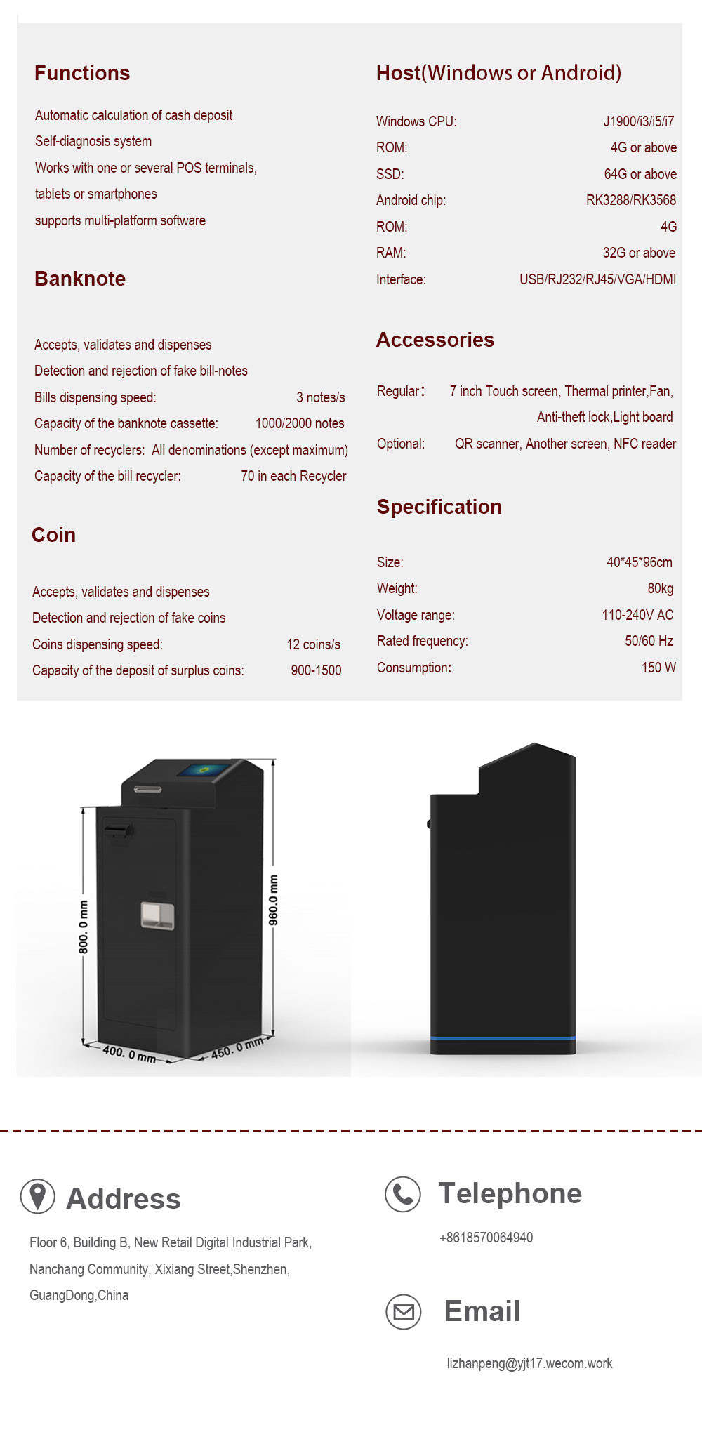 Android Self Checkout Kiosk Atm Cash Exchange Kiosk Point Of Sale System Capacitive Ips