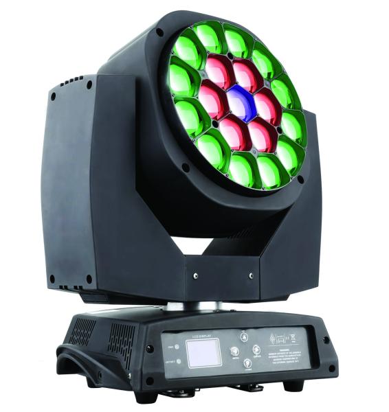 Quality Rgbw 19 *1 5W LED Moving Head Light Rotation With Zoom Angle 4 to 60 degree for sale