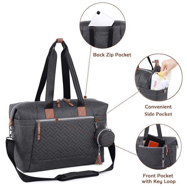 Extra Large Diaper Tote Bag Black With Pacifier Case Changing Pad 17x8x12"