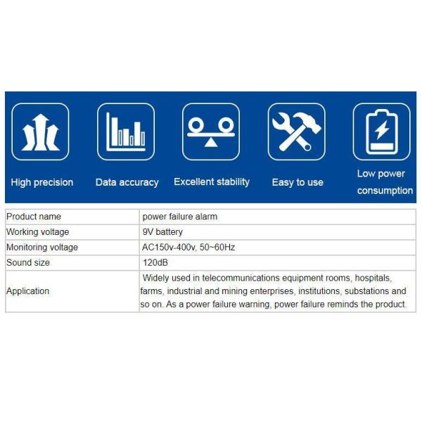Anti-Theft Alarm High Volume 120dB 220V Power Failure Alarm for Hotel Emergency Alert