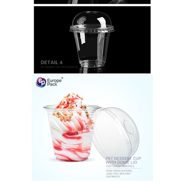 Party supplies disposable dessert tools clear PET cup with dome lid