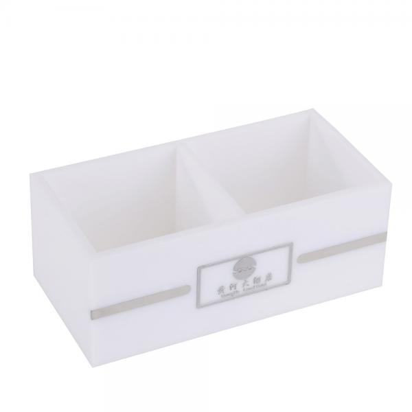 Quality White acrylic with stainless stick tea box can hotel supply for sale