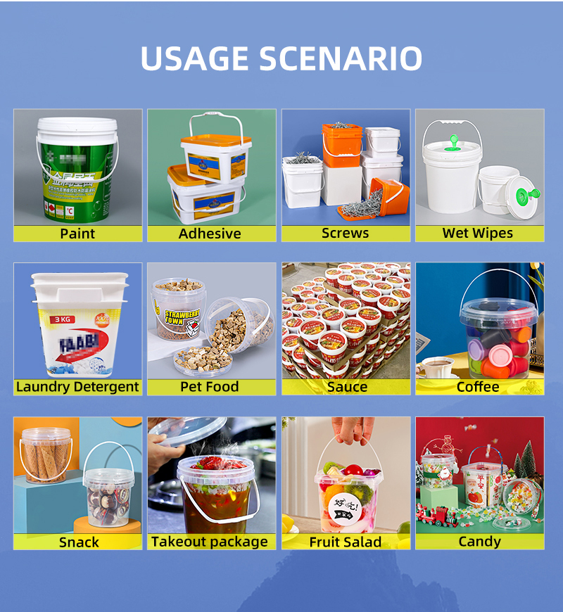 Silk Screen Printing 1L-50L Plastic Pail Pack PP Bucket with Lid and Iron Metal Handle