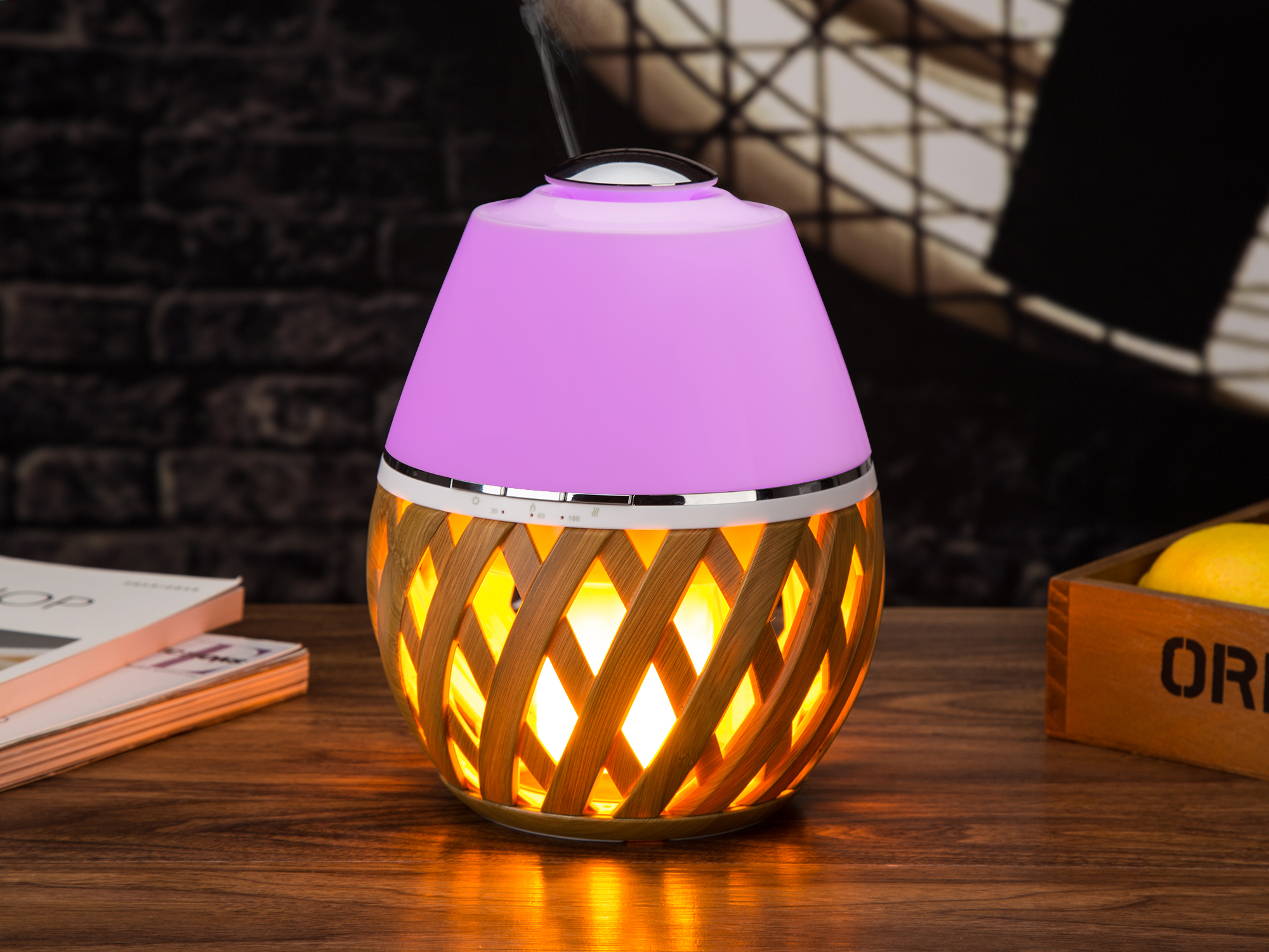 Home BamBoo Flame Lamp 150ml Wood Aromatherapy Diffuser
