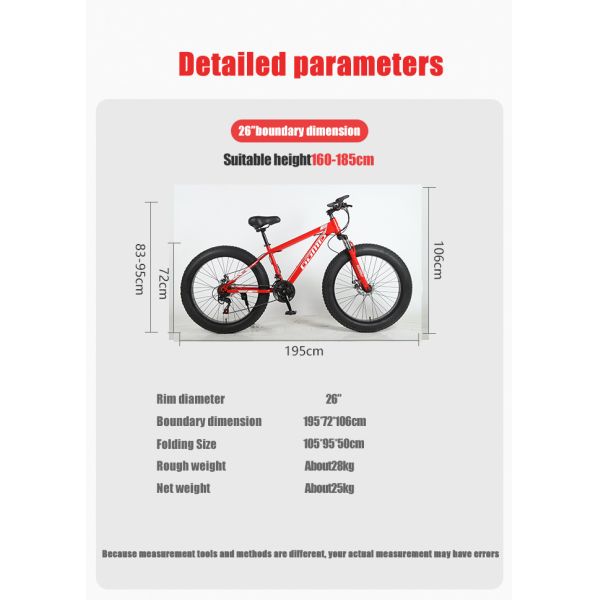 Fatbike Customizable Cruiser Snow Mountain Cycle Bicycle Beach Bikes carbon steel Fork Material 25kg 30-inch All Terrain