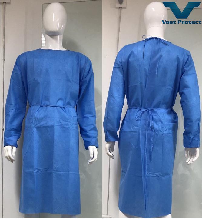 Cheap Disposable Medical Supplies Fluid Resistant Non-Sterile SMS Isolation Gown