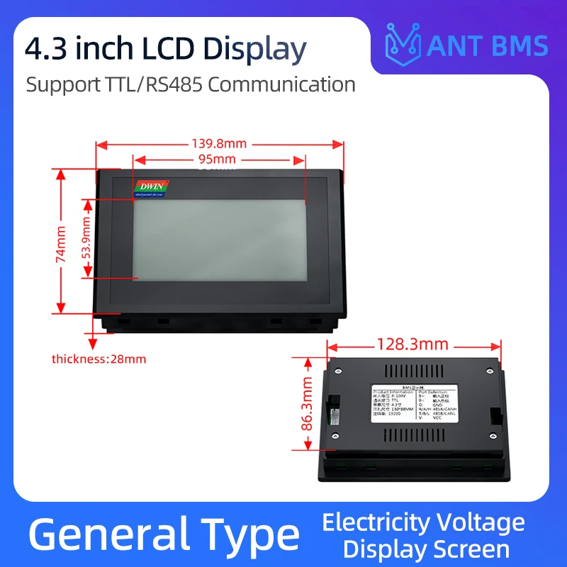 2.4" LCD Black Touch ANT BMS Display 4S-32S 24V-150V Plug & Play