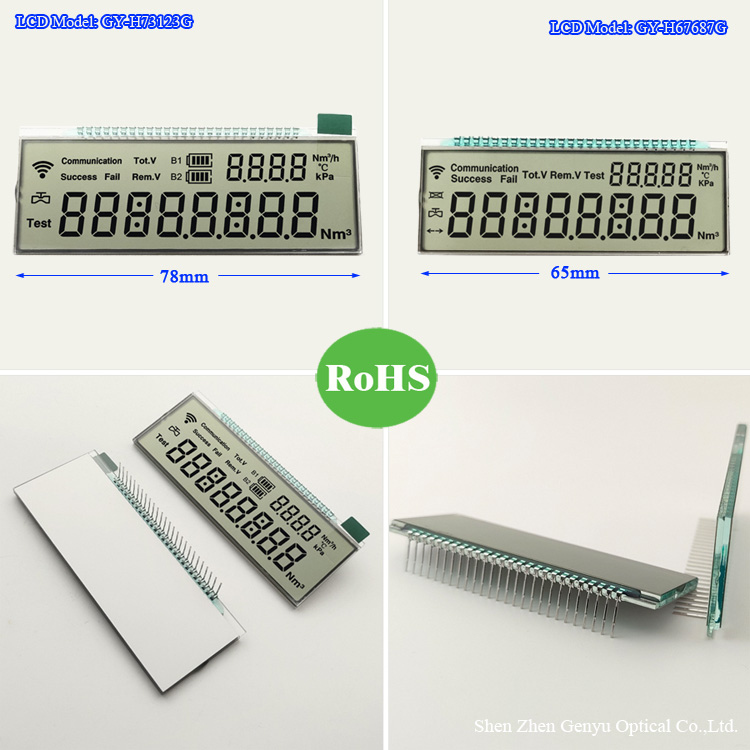 Custom Size LCD Display Gas Meters HTN Positive Reflective LCD Screen 78x30mm