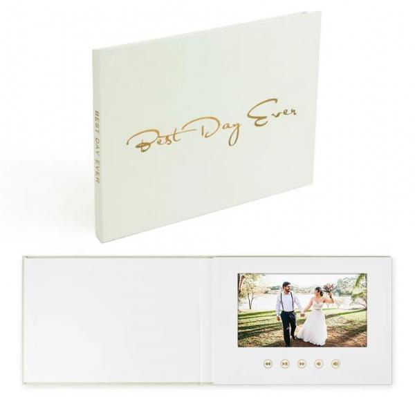 Quality Custom MEMORIES GOLD FOIL Linen Video Book Wedding Linen Wedding Folder Booklet Mailer Postcard Video Album for sale