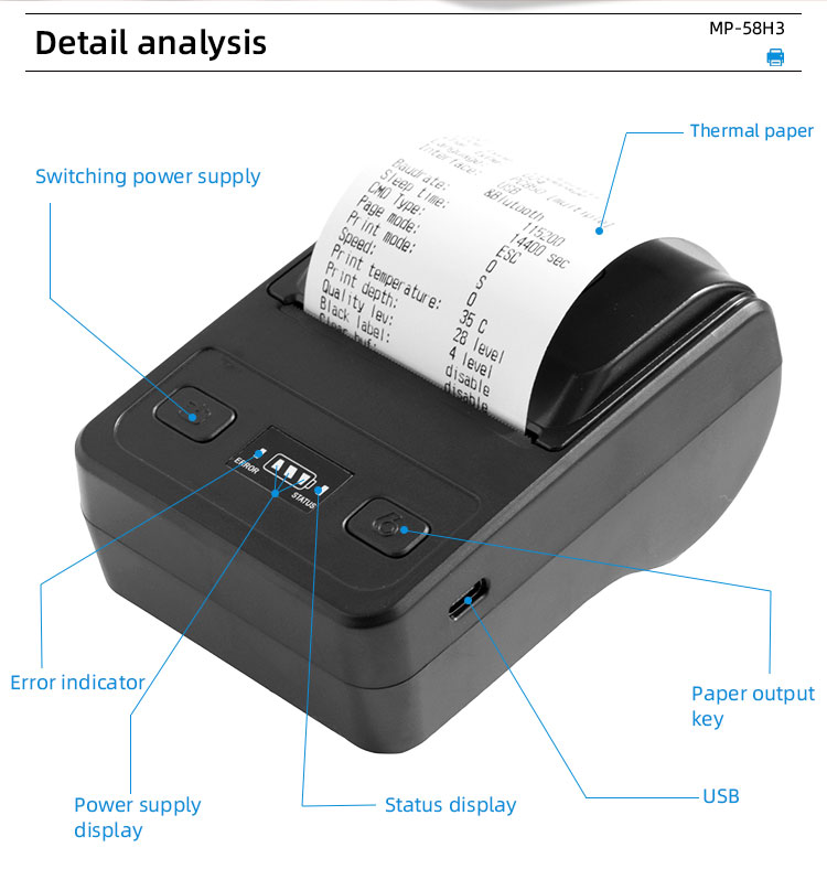 58mm Thermal Online Shopping Printer with 203pdi Resolution No Color Print Speed