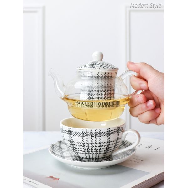 Custom Logo Artwork Ceramic Coffee Serving Stackable Pot And Cup Saucer For One Set