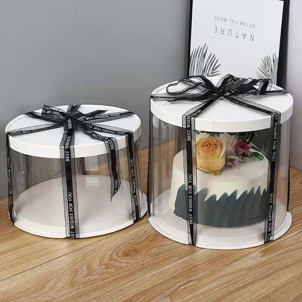 Transparent Round Tall Clear Plastic Disposable Cake Containers For Wedding Birthday