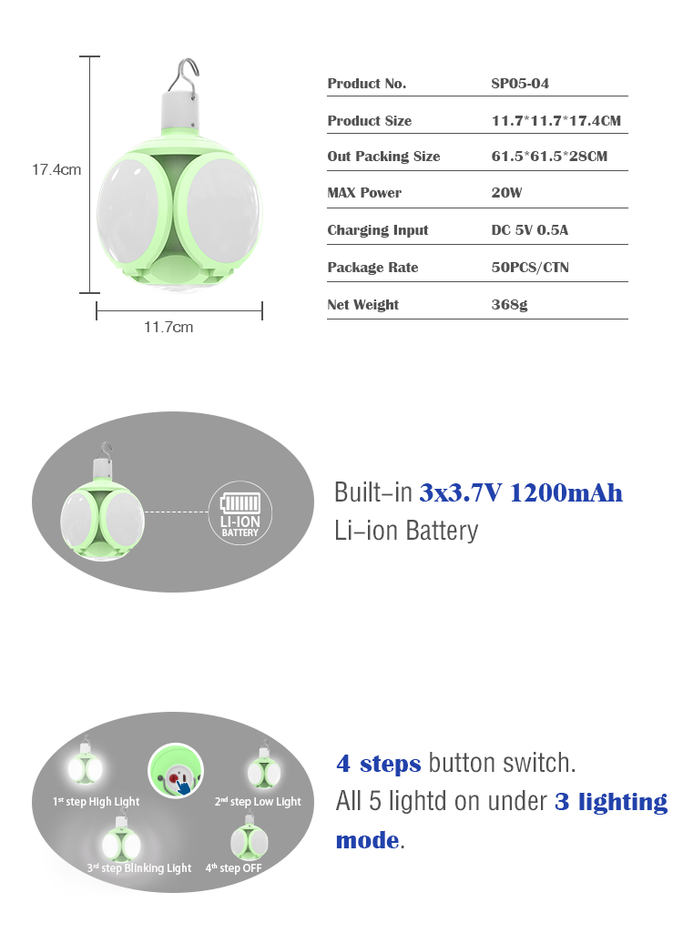 led power camping emergency charging light