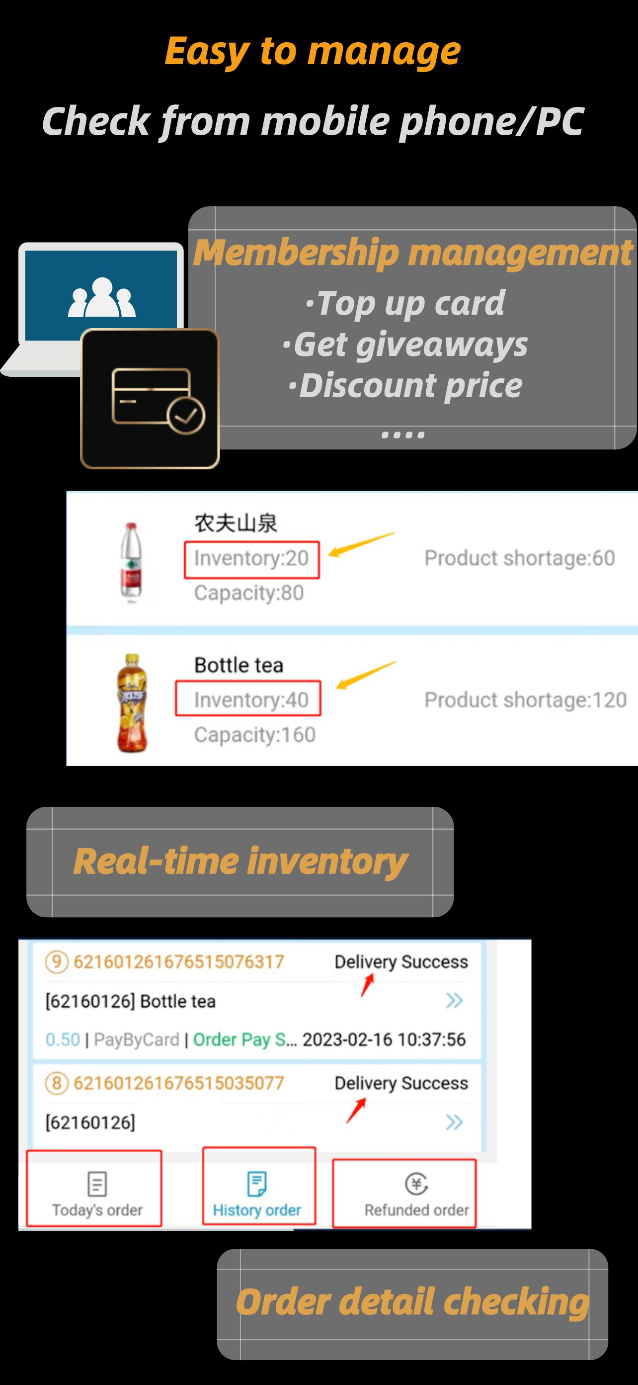 Easy to manage, the vending machine is equipped with smart management system
