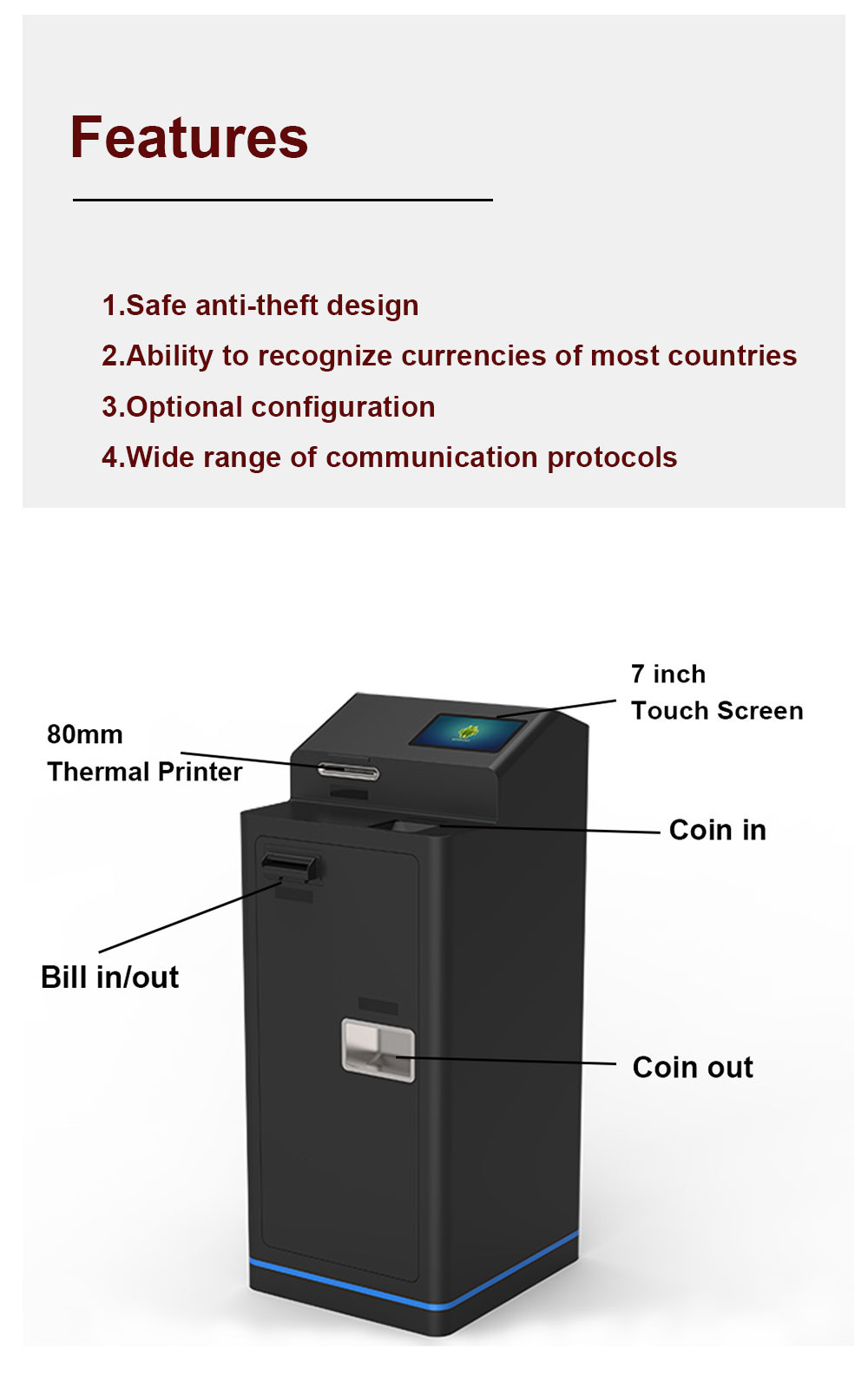 Android Self Checkout Kiosk Atm Cash Exchange Kiosk Point Of Sale System Capacitive Ips