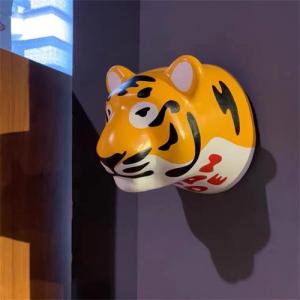 China Cartoon Tiger Head Wall Decor Sculptures Fiberglass Hanging wholesale