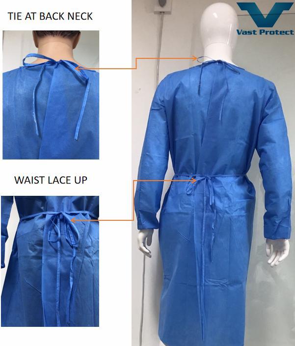 Cheap Disposable Medical Supplies Fluid Resistant Non-Sterile SMS Isolation Gown