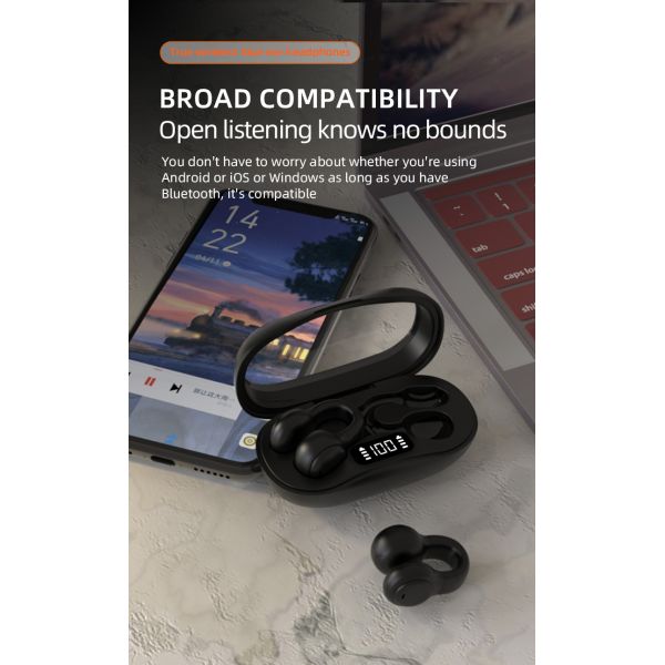 HiFi Stereo Bone Conduction True Wireless Earphone with 20cm Charging Cable and Mic
