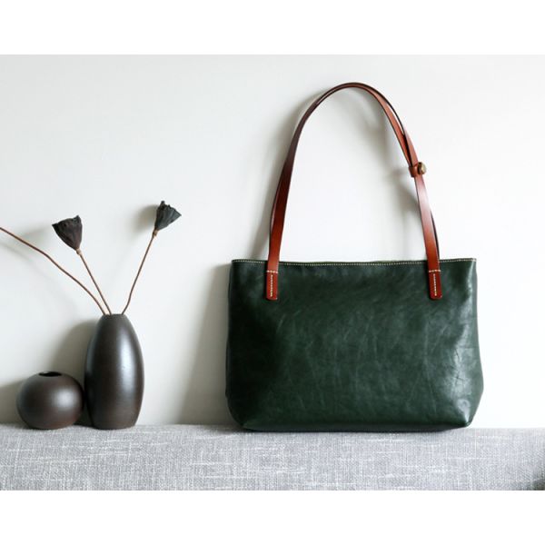 Black Shoulder Handbags Litchi Grain Vegetable Leather Bags for Women