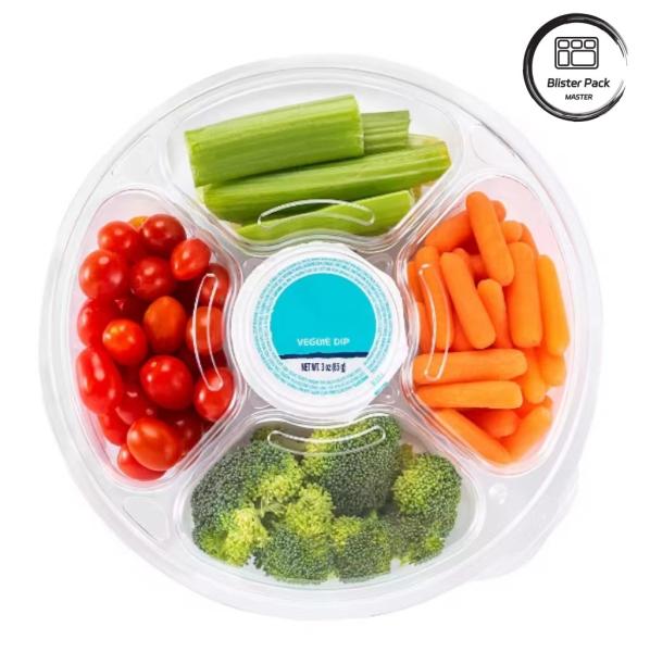Quality 5 Section Round Serving Tray With Lid Plastic Platter Trays For Supermarket Veggie Display for sale