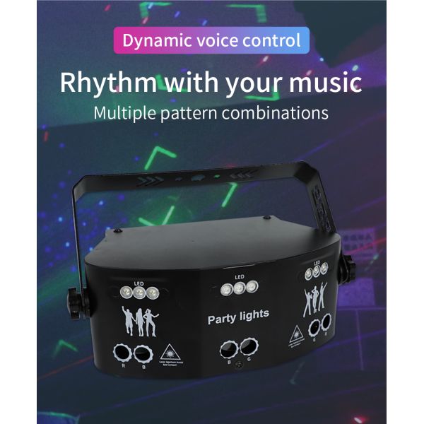 15 Eyes RGB Party Lights Stage Light by DMX512 Control Sound Activated LED Pattern Strobe Lights for Parties Club Bar Di