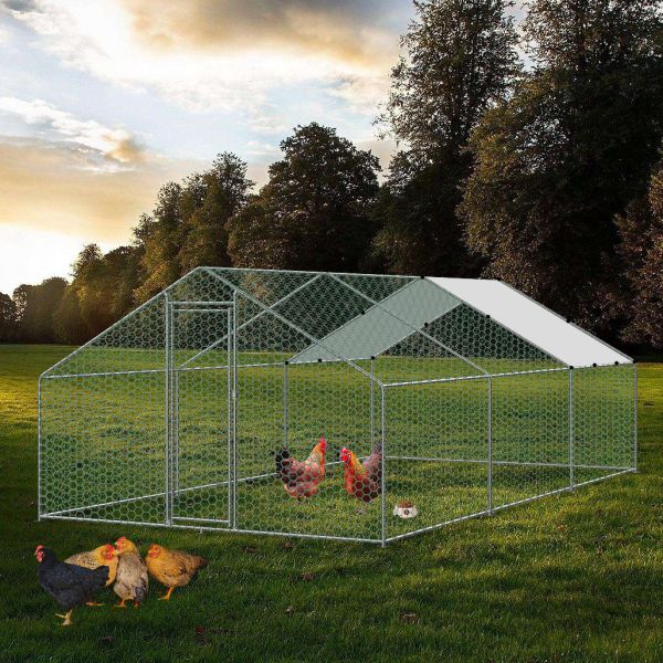 3x6x2m Chicken Run Walk in Chicken Cage Poultry Pet Coop for Rabbit Hen House Pen Metal Chicken Cage in Grey