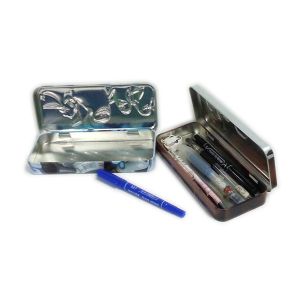China rectangular 3D embossed pen tin box with hinged lid wholesale