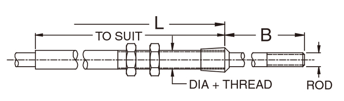 Screwed sleeve end fitting diagram for T-Flex pull-only control cable