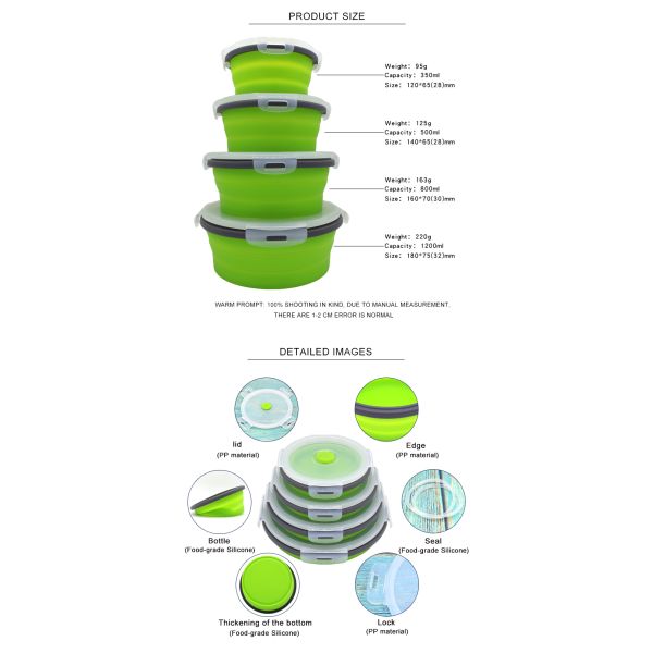 Round 4PCS Collapsible Bento Lunch Boxes With PP Lid
