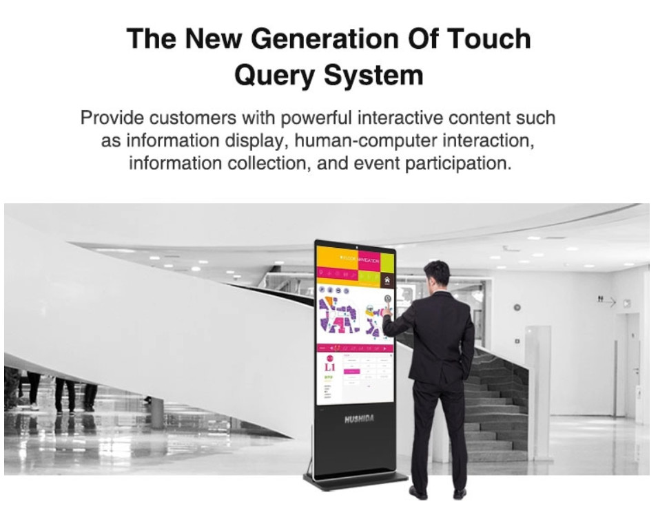 Floor Standing LCD Touch Screen Totem High Brightness Low Power Consumption