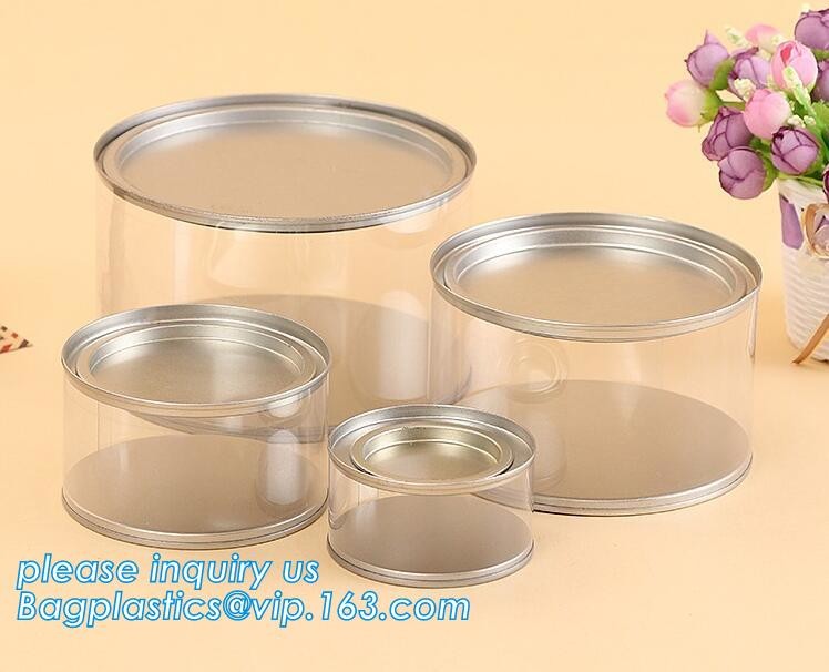 clear PVC PET can for food canning,Customized round clear paint can with tin lid,paint can with tin top & bottom and han