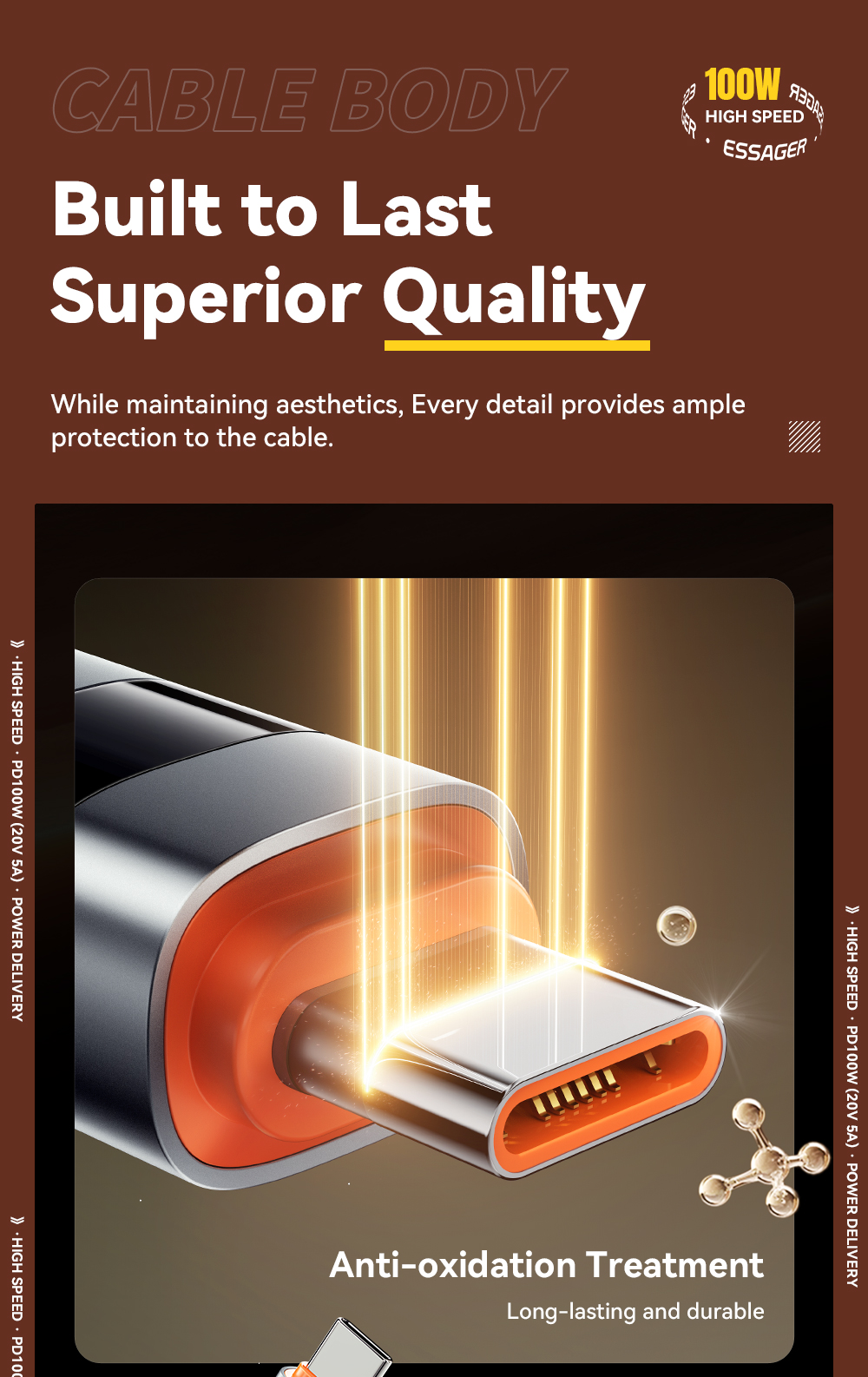 Braid Shielding USB C To C Charging Cable 100W 1m 2m ES-X61 Series