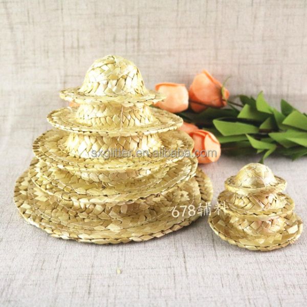 Handicraft Woven Hat Mini Hand-woven Straw Hat Craft Decoration Hat DIY Accessory Natural Color
