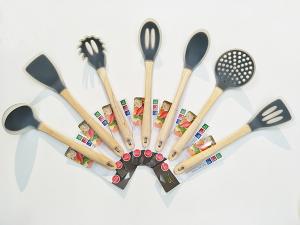 China Silicone Kitchen Utensil Set Spaghetti Server Soup Ladle Slotted Spoon Slotted Turner skimmer turner spoon wholesale