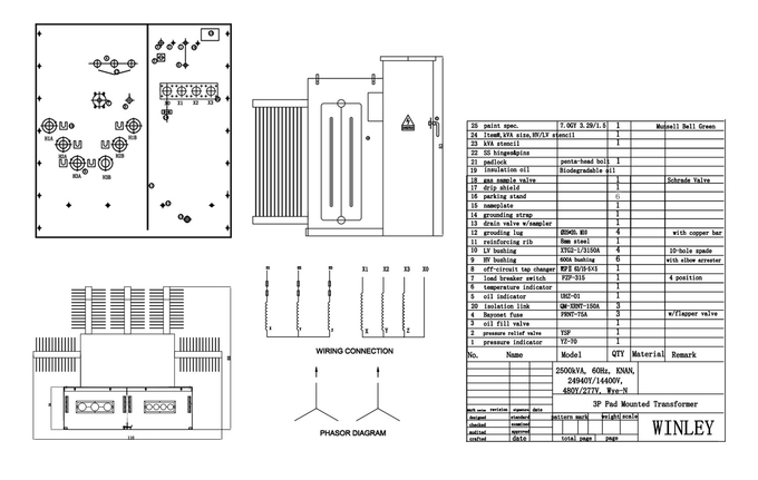 150KVA Three Phase Pad Mount electrical Transformer Oil Immersed 13.8KV 3