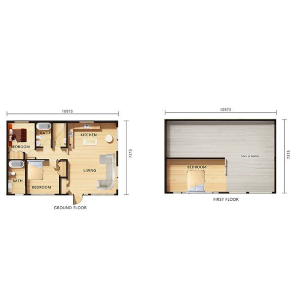 NS/AS Prefab Beach House Wooden Bungalow Prefab Living Complet With 3 Bedroom