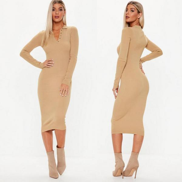 Quality Spring Clothing Women Midi Knit Dress Long Sleeve for sale
