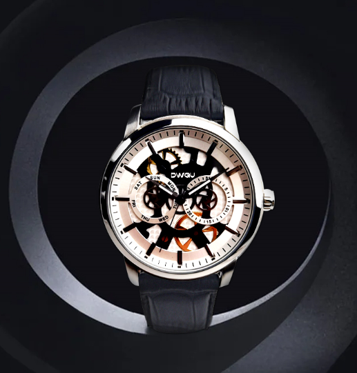 Classic Mens Genuine Leather Round Watch Waterproof Automatic Watch