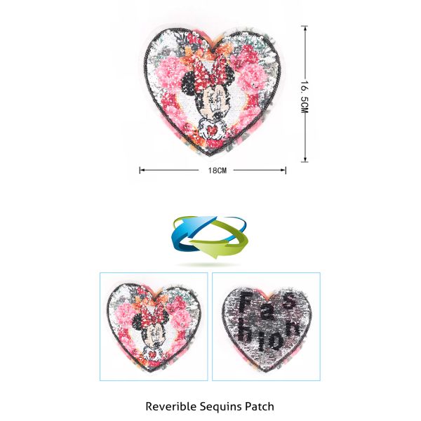 Heart Shape Reverse Sequin Patch / Minnie Mouse Sew On Patch OEM Design