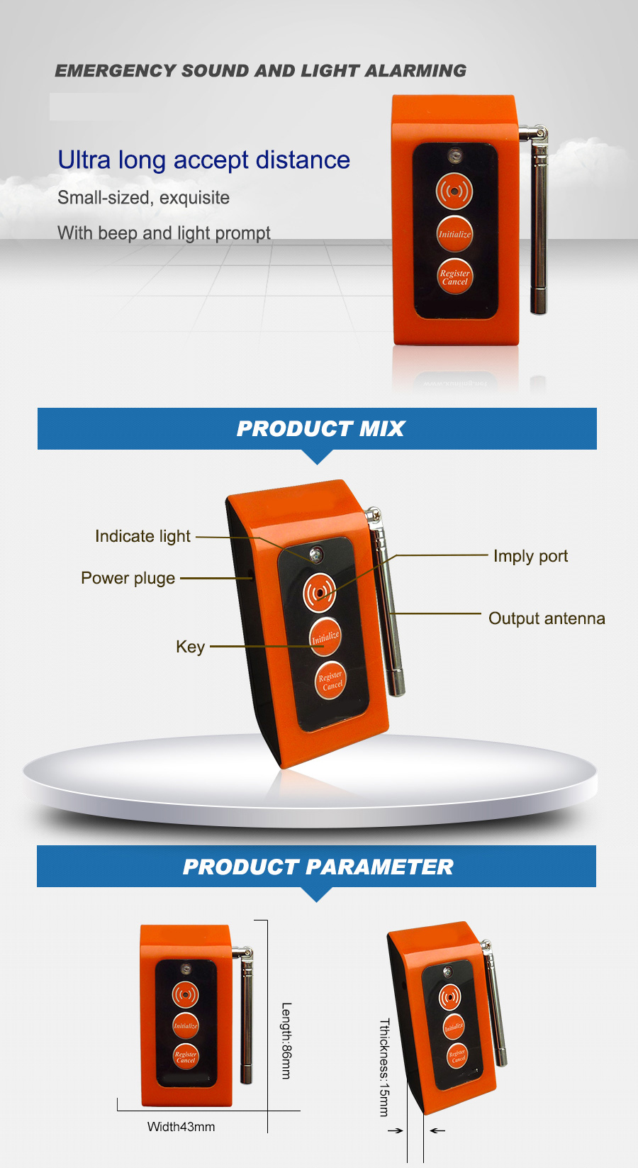 Cheap wireless pager system long accept distance emergency alarm call button for elderly