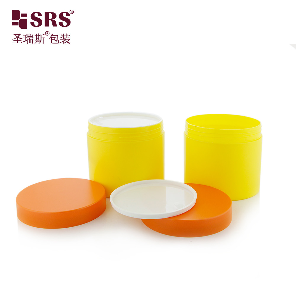 SRSQ 400g Injection Black Glossy PP PCR Recycled Eco-friendly Material Single Wall Body Cream Jars Container Cosmetic Packaging