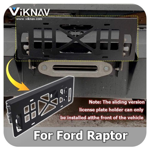 Viknav Truck Front License Plate Bracket for Ford Raptor F150 Raptor [Front License Plate Holder - Sliding Version] - Front License Plate Frame - Folding Plate Bracket