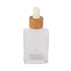 30ml 50ml 100ml Square Clear Glass Dropper Bottle Eco Friendly Bamboo Essential Oil Bottle