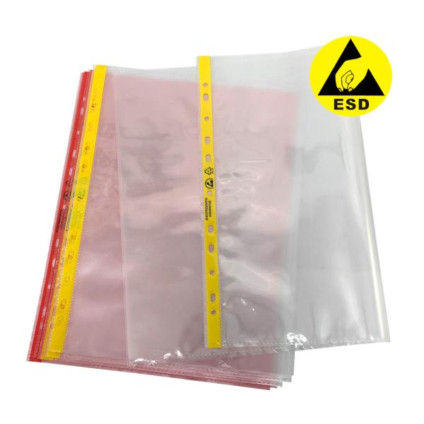 Quality Cleanroom 11 Hole File Bag A4 A3 Dust Free ESD Anti Static Document Bag With Pink Or Yellow for sale