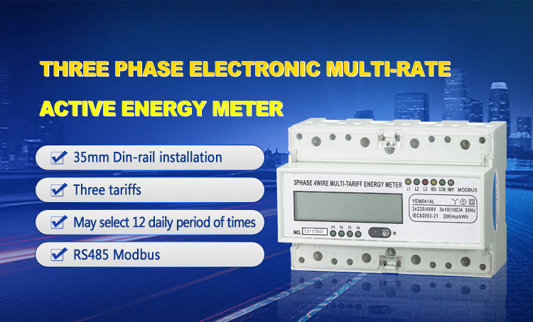 Three phase din rail multi-rate lcd multifunction electric power monitor energy meter with rs485 modbus